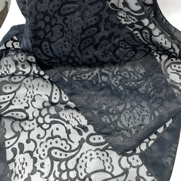 Black burnout look floral design, semi sheer fashion scarf - Picture 3 of 5